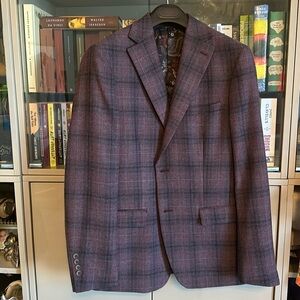 A Tallia suit coat in 40R with a lavender plaid pattern
